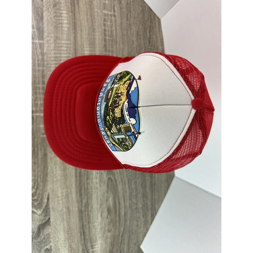 San Antonio Texas ~ Trucker Rope Foam Hat Snapback Cap Red White Alamo Vtg 80s